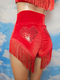 LONELY HEARTS SHIMMY BOTTOM in RED VELVET