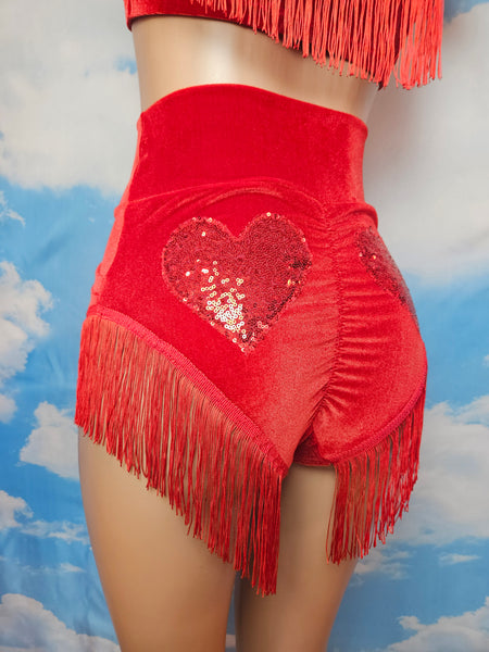 LONELY HEARTS SHIMMY BOTTOM in RED VELVET
