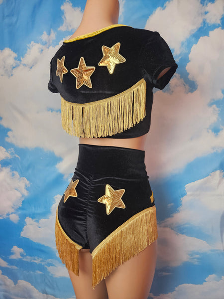 LONESTAR in BLACK CROP TOP with GOLD