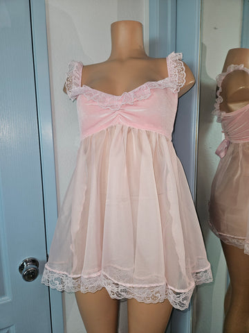 BABYDOLL in Pink Velvet with Lace Size MED