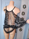 Darling 1960s Style BabyDoll Set- BLACK STAR MESH SIZE MED