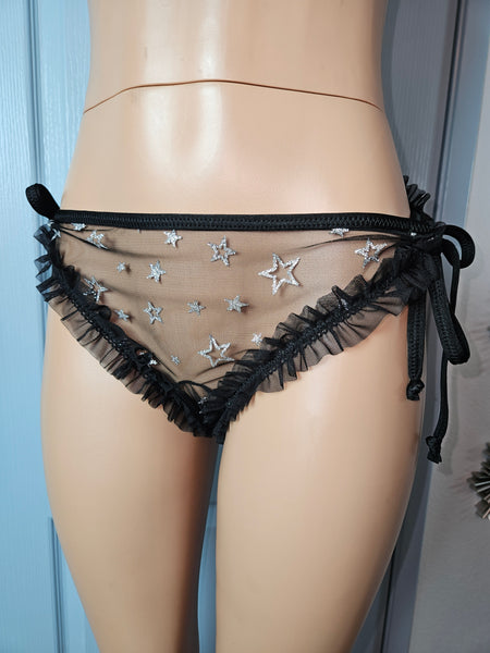 Darling 1960s Style BabyDoll Set- BLACK STAR MESH SIZE MED