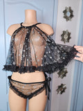 Darling 1960s Style BabyDoll Set- BLACK STAR MESH SIZE MED