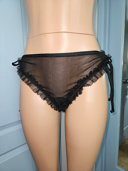 Darling 1960s Style BabyDoll Set- BLACK GLITTER MESH SIZE MED