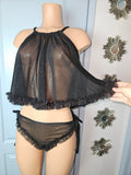 Darling 1960s Style BabyDoll Set- BLACK GLITTER MESH SIZE MED