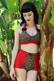 TEASE Leopard and Red Retro Halter Top With Bows