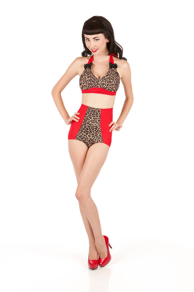 TEASE Leopard and Red Retro Halter Top With Bows
